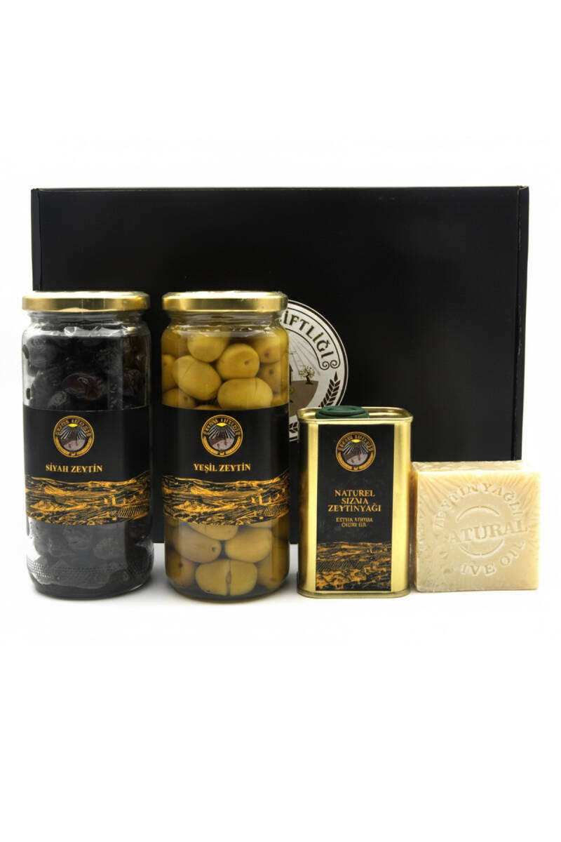 Özel Kutulu Hediyelik 4'lü Set (Zeytinyağ + Siyah Zeytin + Yeşil Zeytin + Sabun) - 8