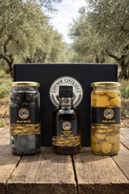 Özel Kutulu Hediyelik 3'lü Set (Zeytinyağ + Siyah Zeytin + Yeşil Zeytin) - 2
